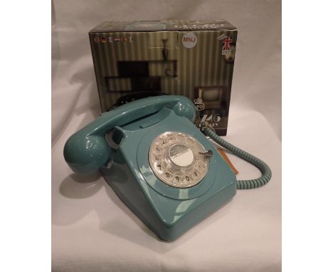 Blue 1960/1970s style Rotary telephone, compatible with modern telephone banking and any standard analogue landline, boxed. P