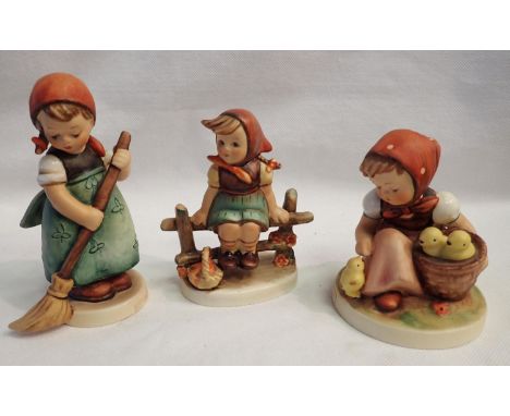 Three Goebel figurines, largest H: 10 cm. P&amp;P Group 2 (£18+VAT for the first lot and £3+VAT for subsequent lots) 