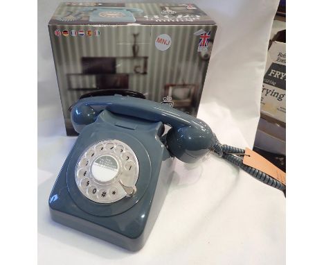 Grey 1960/1970s style Rotary telephone, compatible with modern telephone banking and any standard analogue landline, boxed. P