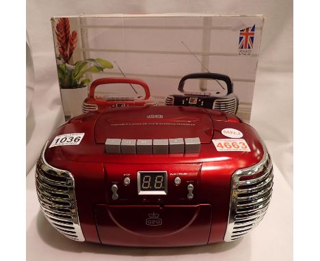 Red GPO PCD299 3-in-1 FM/AM Radio, CD and Cassette player. P&amp;P Group 2 (£18+VAT for the first lot and £3+VAT for subseque