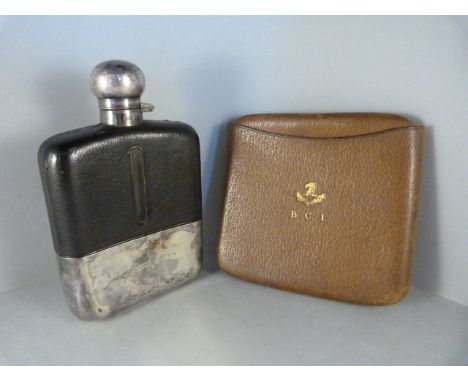 Hip flask with original leather case and a Louisooen of London leather cigar case