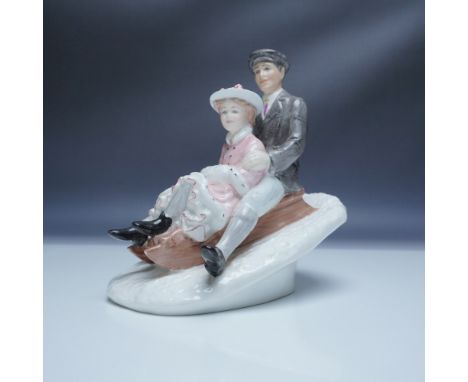 Charming Coalport porcelain figurine titled Winter's Frolic. This delightful piece depicts a Victorian-era couple enjoying a 