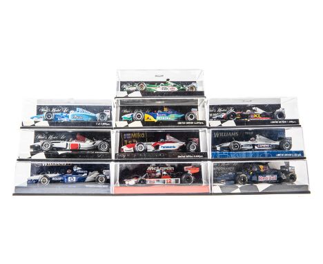 10 Minichamps/Paul’s Model Art 1:43 F1 cars. Jaguar Racing R4 M. Webber. BAR Honda 005 J. Villenuve. Williams BMW FW22 J. But