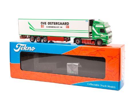 A recent issue Dutch Tekno Volvo FH12 forward control 6 wheeled tractor unit and 6 wheeled refer trailer. Sleeper cab with ti