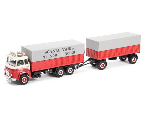 A limited issue Dutch Tekno Scania-Vabis LB76 forward control 10 wheeled rigid truck with 8 wheeled trailer. In Norwegen Scan