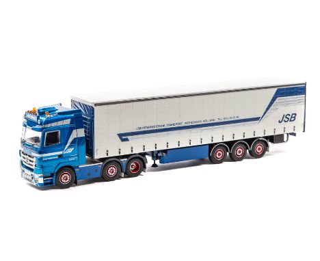 A Dutch limited issue Tekno Mercedes-Benz Actros forward control 8 wheel tractor unit and 6 wheeled trailer. In metallic dark
