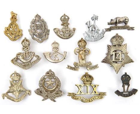 8 1922-47 infantry badges: 5th Mahratta LI, 14th Punjab (one lug replaced) and do. puggaree (pin AF), 15th Punjab, 2nd Bn 15t