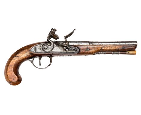 A 22 bore flintlock holster pistol by Twigg, c 1775, 13½” overall, 2 stage barrel 8”, the octagonal breech having Tower priva