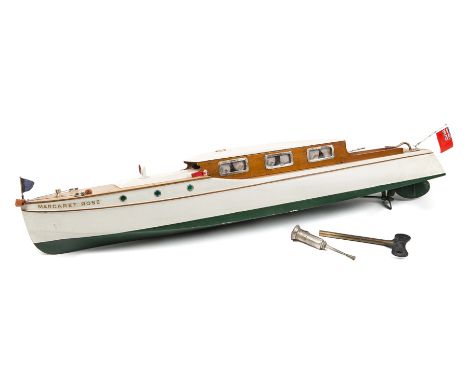 A rare 1930’s Bassett Lowke clockwork river launch/cabin cruiser  ‘Margaret Rose. A fine wooden model (purportedly named afte