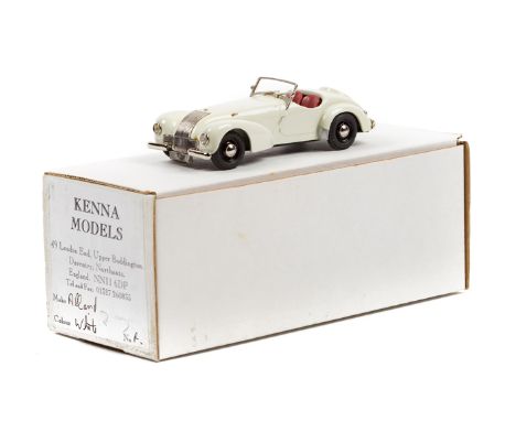 A Kenna Models Allard K series convertible. In cream with red interior. Detailed dashboard and controls. With black wheels an