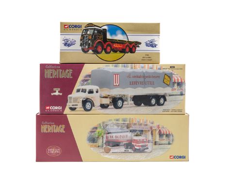 8 Corgi vehicles. AEC Truck and Trailer, Bedford ‘S’ Type with flat trailer and an ERF flatbed all Eddie Stobart. The Brewery