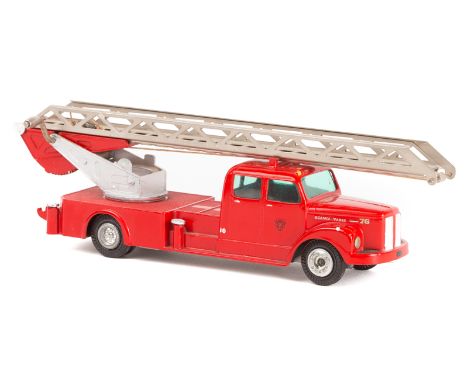 A Danish Tekno Scania-Vabis 76 normal control Fire Engine Turntable Fire Escape. In red with green windows, crest to front do