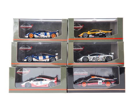 6 Minichamps/Paul’s Model Art 1:43 McLaren F1 GTR. Franck Muller orange/black RN53. Art Sports/Castrol in white/red RN30. GUL