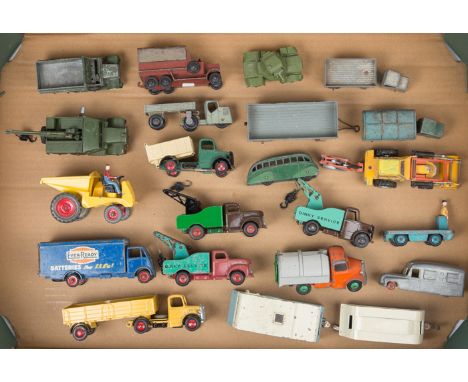 23 Dinky Toys / Supertoys commercial vehicles, most for restoration. Guy van Ever Ready, Bedford articulated lorry, 2x Commer