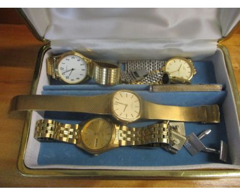 A group of men's wristwatches to include a Favre-Leuba wrist watch with integral gold coloured bracelet, two Seiko wristwatch