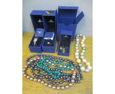 Jewellery to include Swarovski bracelet, a three ring set, a ring and various faux pearl necklacesLocation: 