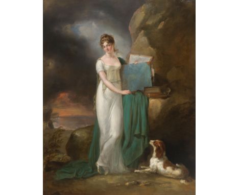 Peter Edward Stroehling (Düsseldorf?, 1768 - London, 1826)"Portrait of a lady and a dog"Oil on copper.60,5 x 47 cm.