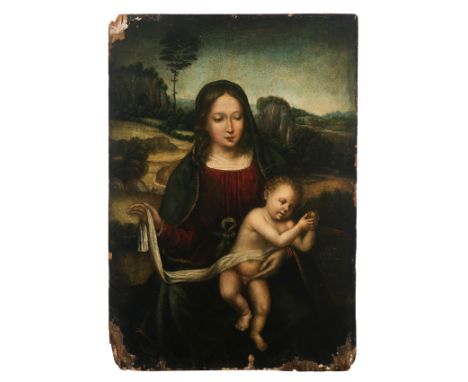 Flemish school. 16th century."Madonna and Child"Oil on panel.63,5 x 44 cm.