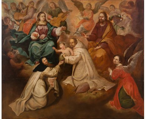 Spanish or Colonial School. 18th Century."The Apparition of the Virgin to Saint Rose of Lima and Saint Bruno"Oil on canvas. 1