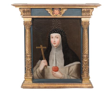 Colonial School. 18th century."True and Sweet Portrait of Sister Magdalena de la Cruz, Franciscan, between the 15th and 16th 