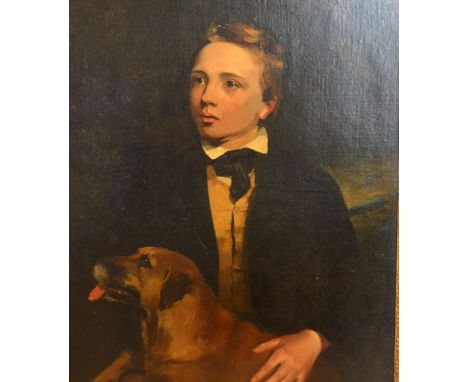 Attributed to William Poole, 1854 onwards, England, Study of his Brother George Poole, Half Length Portrait with Dog, oil on 