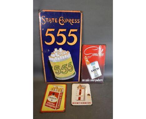 An Early 20th Century Enamel Advertising Sign for State Express 555 Cigarettes 91 x 45 cms together with three other smaller 