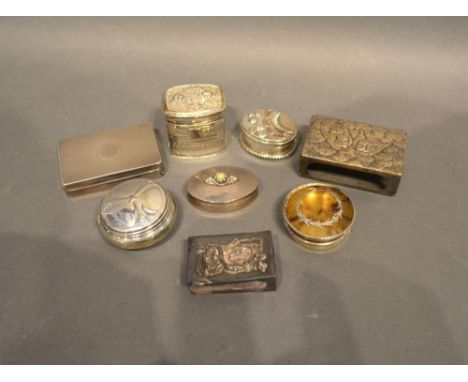 A Chester Silver Snuff Box together with various small Silver Pill Boxes and Match Cases 