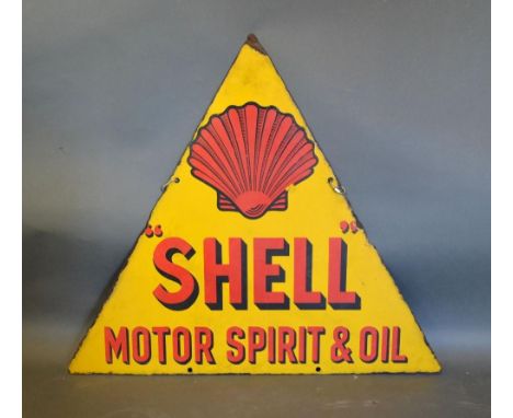 An Early Shell Motor Spirit and Oil Enamel Advertising Sign of Triangular Form 65 cms tall, double sided 