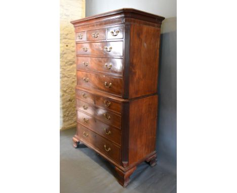 A George III Mahogany Chest on Chest, the moulded cornice above three short and three long drawers, the lower section with tw