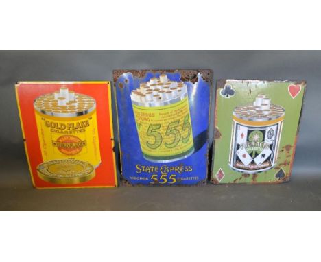 Three Early 20th Century Enamel Advertising Signs for Gold Flake Cigarettes, State Express and Four Aces, 56 x 43 cms, 62 x 4