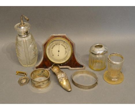 A Birmingham Silver and Tortoiseshell Table Barometer together with various other items of silver to include an Atomiser and 