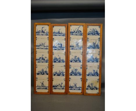 A Collection of Twenty 18th Century Delft Tiles, each decorated in underglaze blue and mounted within four oak frames, each t