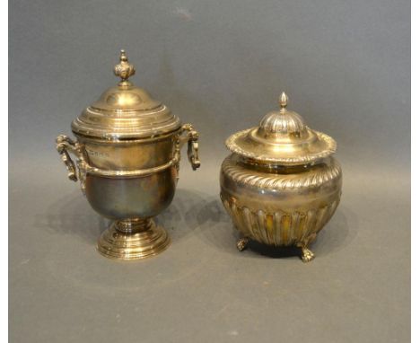 An Edwardian Silver Covered Tea Caddy of Lobed Form, Chester 1904, together with a Birmingham Silver Covered Two Handled Cup,