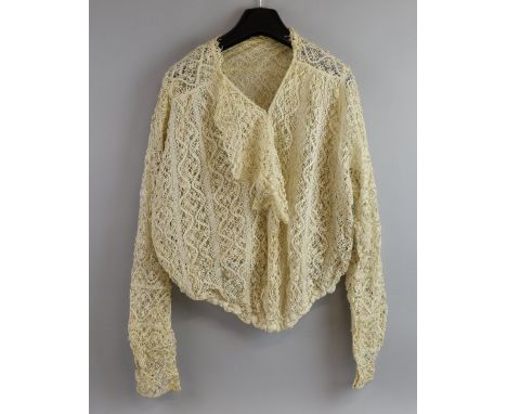 Edwardian blouse made entirely of Maltese lace, with net under layer, a black lace shawl with large scale design of flowers a