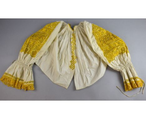 Updated description Czechoslovakian cotton jacket, with embroidered panels worked mainly in button hole stitch, Romanian line