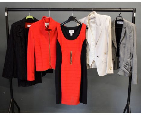 Yves St Laurent white blazer and waistcoat, Christian Dior jacket and two suits by Joseph Ribkoff and Elegance, mixed sizes 3
