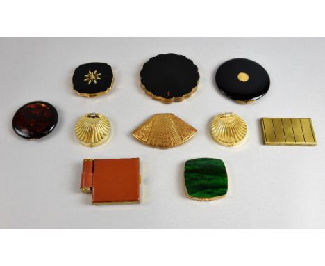 Deco fan shaped compact, a large French compact with Japanese characters, Estee Lauder, Melissa and others, (10).  