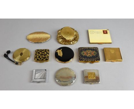 A letter compact dated 1939, enamelled bag compact, three Yardley compacts, a a compact bag and six others (10).  
