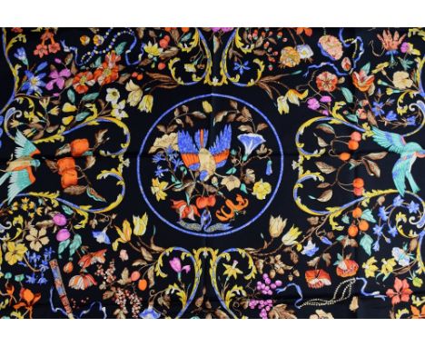 Hermes silk scarf Pierres d'Orient et de l'Occident depicting pietra dura style images of birds and flowers.  Perfect, unworn