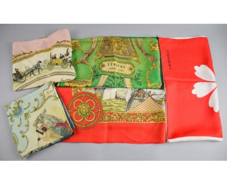 Four Hermes scarves comprising Les Normands( Norman conquest scenes), Etriers (stirrups), Cheval Turc (Arab horse) and La Pro