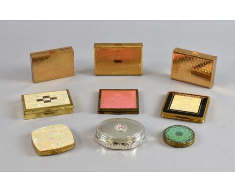 Vintage powder compacts with mother of pearl, enamel , marcasite and engine turned decoration with musical examples by Meliss