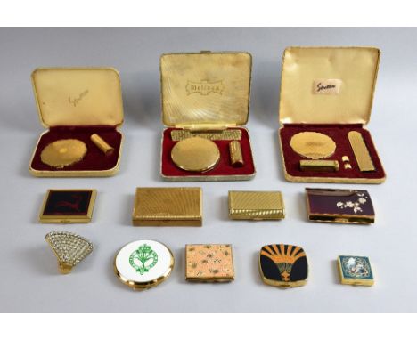  Stratton powder compacts , including three boxed  with lipsticks, four medium sized and one miniature compact and 2 Melissa 