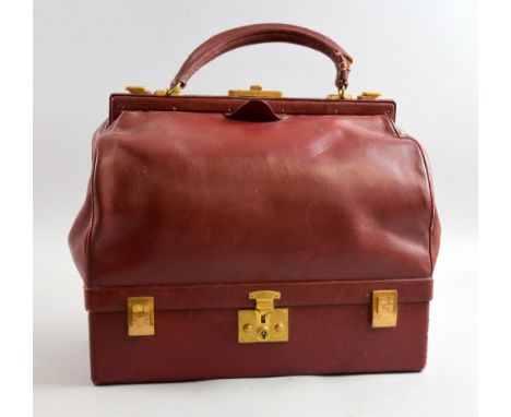 Hermes vintage Sac Mallette bag, in burgundy calf leather, with sliding clasp, lower compartment for jewellery or cosmetics  