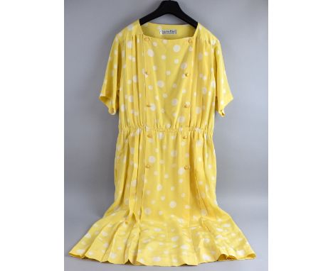 Christian Dior yellow silk polka dot day dress, together with another by Givenchy, a royal blue silk chiffon and sequin eveni