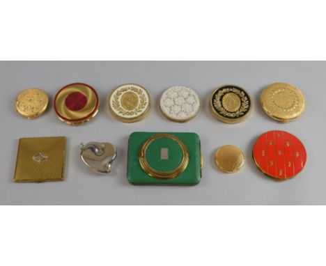American compacts by Elizabeth Arden, Emrich, and Schildkraut in gilt metal, with enamel, bead and diamante decorative finish