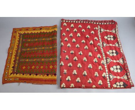 Indian head shawl, probably Sind Rajasthan, first quarter 20th C,  red cotton with all over decoration of floral sprigs worke