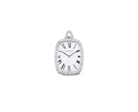 A diamond watch pendant, Audemars Piguetthe white cushion-shaped dial applied with Roman numerals and black hands, the bezel 