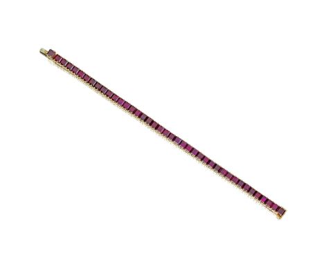 A ruby bracelet, Boucehrondesigned as an articulate line of square-cut rubies, weighing approximately 13.50 carats; signed Bo