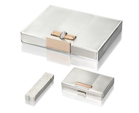A styptor and diamond minaudière, Van Cleef &amp; Arpels, circa 1935of engine turned rectangular form with reeded central pan