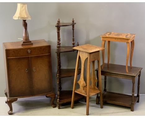 VINTAGE &amp; LATER FURNITURE PARCEL, six items including a mahogany bow fronted side cabinet with single frieze drawer and t